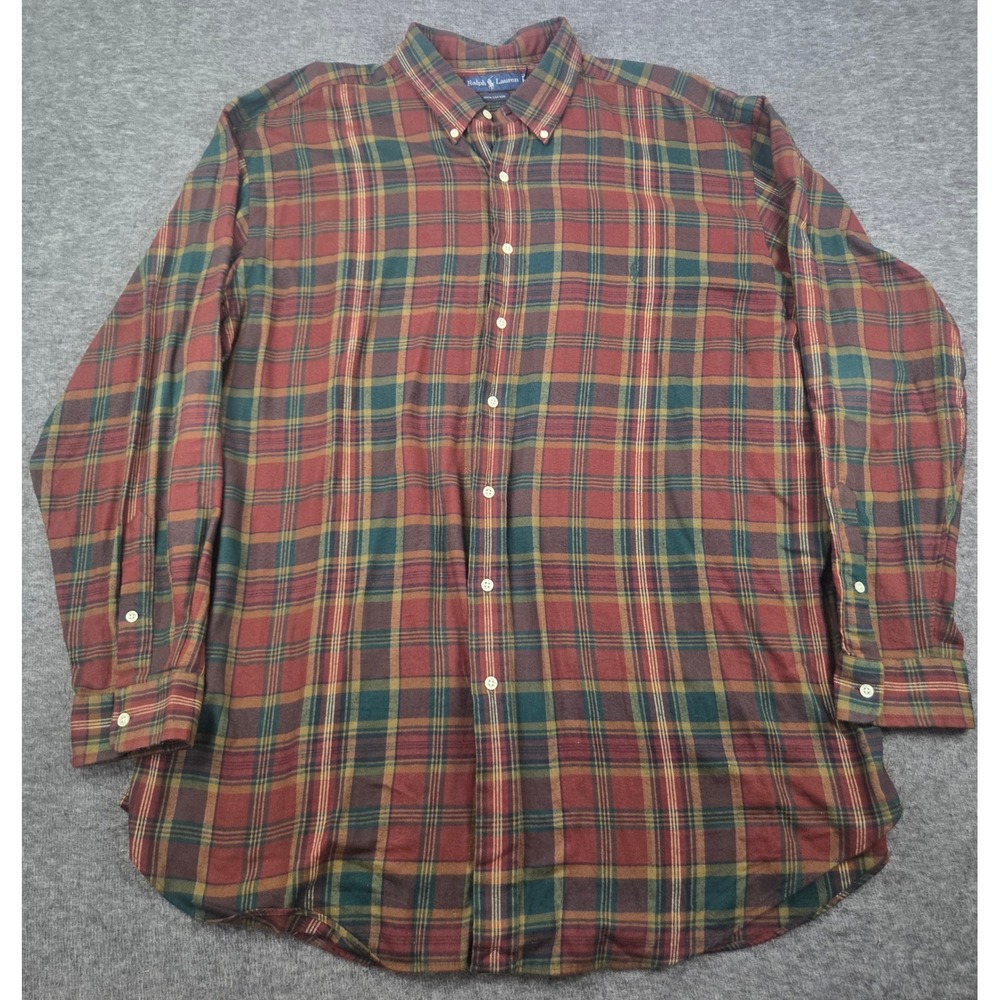Ralph Lauren Shirt Mens 2XLT Red Plaid Button Down Tall Long Sleeve flannel Pony